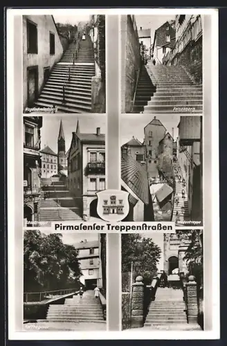 AK Pirmasens, Treppenstrassen Felsenberg, Kaffeegasse und Schlosstreppe