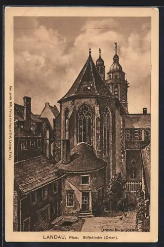 Künstler-AK Landau /Pfalz, Stiftskirche Osten