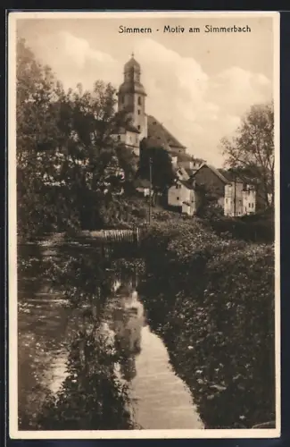 AK Simmern / Hunsrück, Motiv mit Kirche am Simmerbach