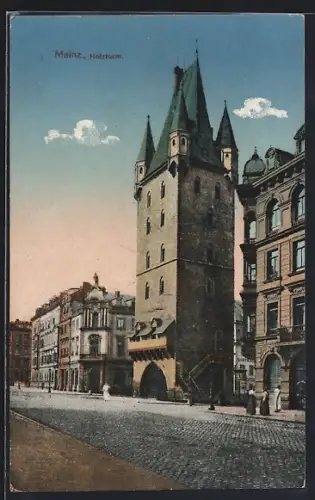 AK Mainz, Holzturm mit Strassenpartie