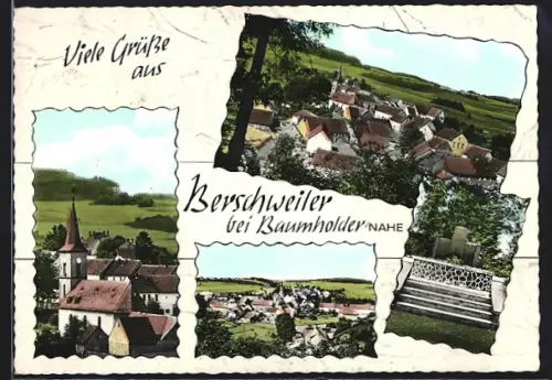 AK Berschweiler / Baumholder, Kirche, Dorfansicht, Denkmal