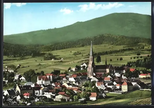 AK Zwiesel /Bayer. Wald, Ortsansicht mit Kirche und Falkenstein