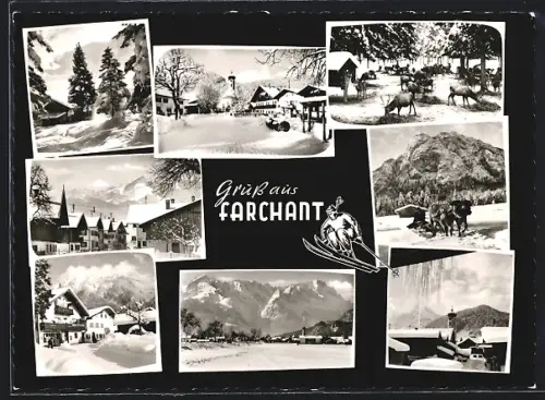AK Farchant, Winterlandschaften, Kirche, Gebirge, Dorfansichten