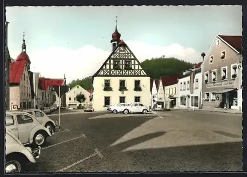 AK Pegnitz /Ofr., Marktplatz, Rathaus, Bäckerei und Bierwirtschaft Karl Imhof