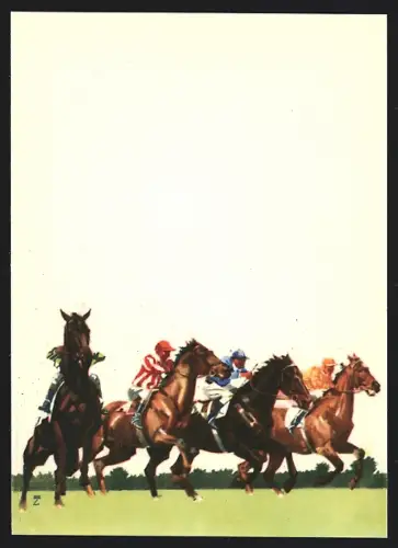 Künstler-AK Ludwig Hohlwein: Hoppegarten, die besten deutschen Vollblutpferde...