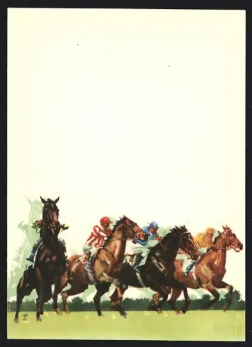 Künstler-AK Ludwig Hohlwein: Hoppegarten, die besten deutschen Vollblutpferde...