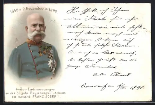 Lithographie 50. jähr. Regierungs-Jubiläum des Kaisers Franz Josef I. von Österreich 1898