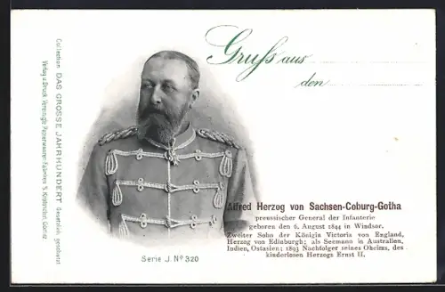 AK Portrait Alfred Herzog von Sachsen-Coburg-Gotha, preussischer General der Infanterie