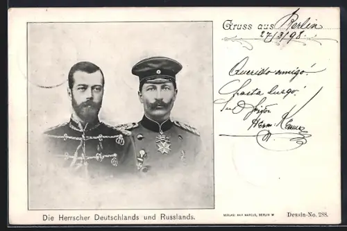 AK Kaiser Wilhelm II. und Zar Nikolaus II von Russland im Porträt