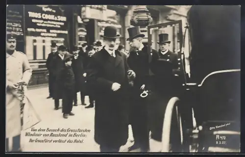 AK Berlin, Grossfürst Wladimir von Russland verlässt sein Hotel