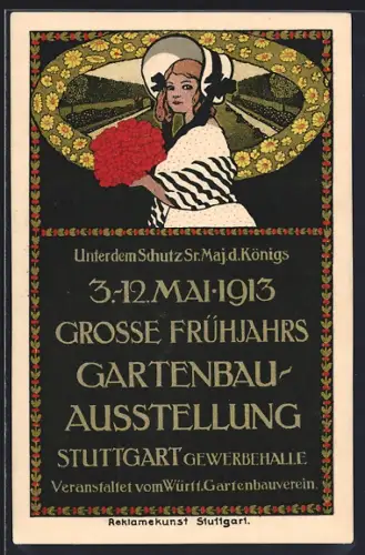 Künstler-AK Stuttgart, 3.-12. Mai 1913 grosse Frühjahrs Gartenbau-Ausstellung, Ganzsache