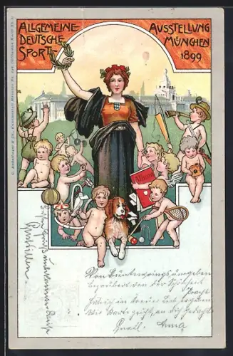 Lithographie München, Allg. Dt. Sport-Ausstellung 1899, Ganzsache Bayern