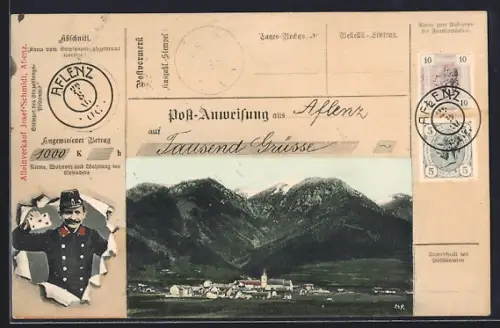 AK Aflenz, Ortsansicht aus der Vogelschau, Briefträger