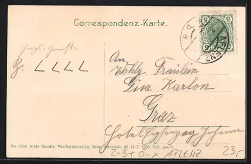 AK Aflenz, Ortsansicht aus der Vogelschau, Briefträger