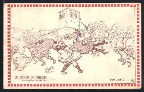 Künstler-AK Trieste, La Bora, San Giusto, Unwetter