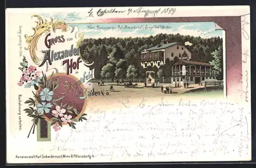 Lithographie Heiligenkreuz /N.-Oe., Gruss aus Siegenfeld b. Baden, Hotel-Restaurant Alexanderhof