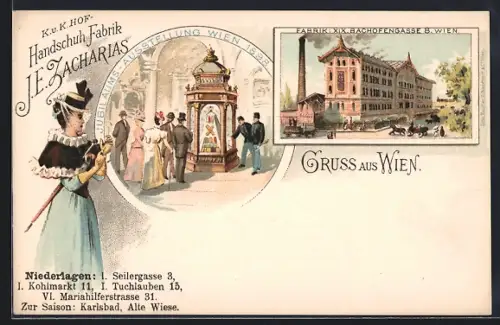 Lithographie Wien, K. u. K. Hof-Handschuh-Fabrik J. E. Zacharias, Bachofengasse 8