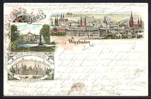 Lithographie Wiesbaden, Fach-Ausstellung f. d. Hotel-Wirtschaftswesen u. verwandter Gewerbe, Kurhaus, Teilansicht