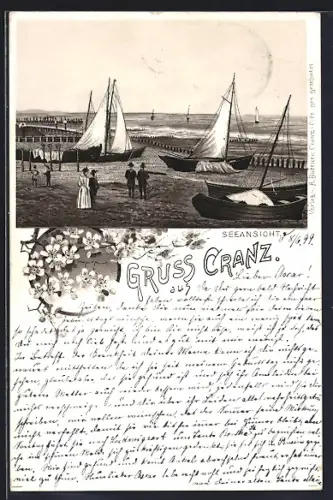 Lithographie Cranz, Seeansicht mit Segelbooten