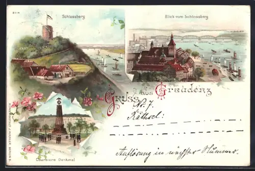Lithographie Graudenz / Grudziadz, Blick vom Schlossberg