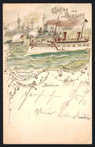 Lithographie Berlin, Gewerbe-Ausstellung, Marine-Schauspiele