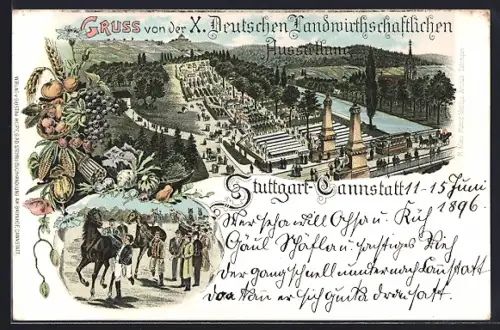 Lithographie Stuttgart-Cannstatt, X. Deutsche Landwirtschaftliche Ausstellung, Ausstellungsgelände