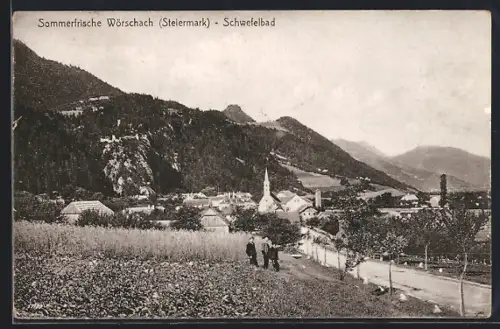 AK Wörschach /Steiermark, Panorama mit Landstrasse