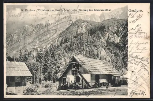 AK Gesäuse, Gasthaus zur Bachbrück beim Eingang ins Johnsbachthal