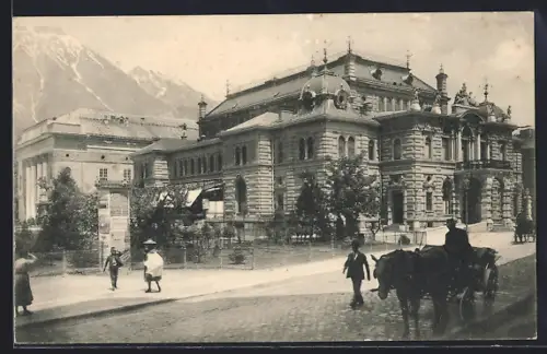 AK Innsbruck, Stadtsäle, Aussenansicht, Pferdefuhrwerk