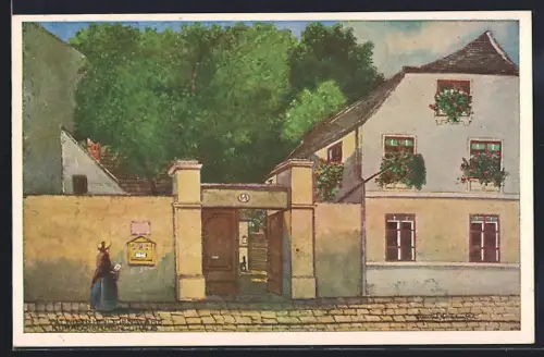 Künstler-AK Wien-Heiligenstadt, Kürassier-Henglhaus, Grinzingerstrasse 66