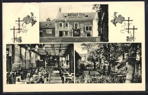 AK Wien-Grinzing, Gasthaus Höchster Heuriger, Berger Toni, Himmelstrasse 29, Interieur mit flagge