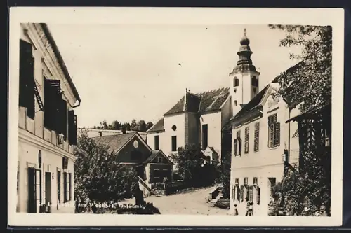 AK St. Lorenzen a. Wechsel, Strassenansicht mit Kirche