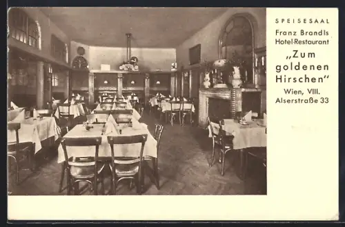 AK Wien, Hotel-Restaurant Zum goldenen Hirschen, Alserstrasse 33, Innenansicht