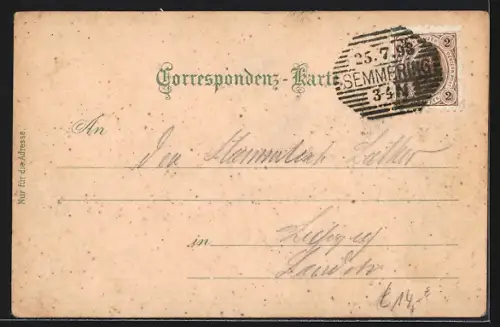 Lithographie Semmering, Blick auf Semmeringbahn, Kalte Rinne, Stefanie Hotel und Station Semmering, Station Klamm