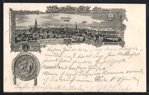 Lithographie Eferding, Teilansicht 1640, Siegel