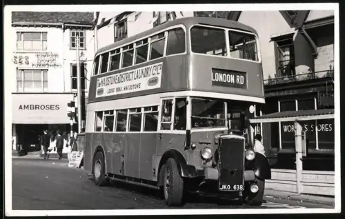Fotografie D. Clark, Brighton, englischer Doppeldecker Bus, Kennzeichen: JKO 638, Fahrtziel London Rd.