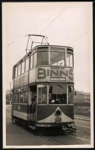 Fotografie englische Strassenbahn Wagennummer 91, Fahrtziel Grangetown