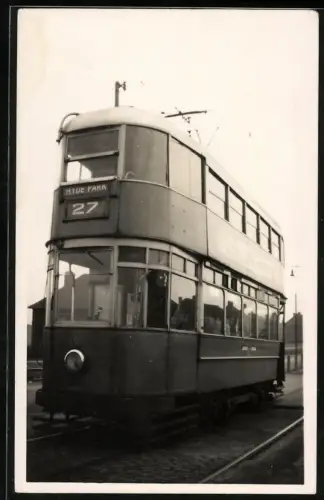 Fotografie englische Strassenbahn Linie 27 mit Fahrtziel Hyde Park