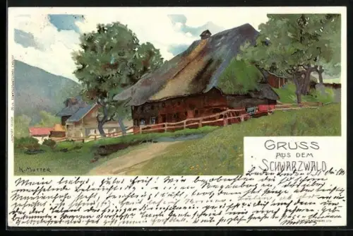 Künstler-AK Karl Mutter: altes Schwarzwälder Bauernhaus
