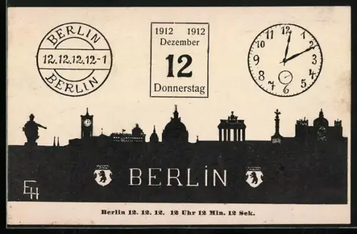AK Berlin, Donnerstag, 12. Dezember 1912, 12 Uhr, 12. Min., 12 Sek.