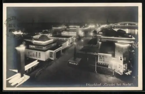 AK Düsseldorf, Ausstellung Gesolei 1926, Beleuchtung bei Nacht