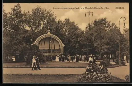 AK Berlin, Landes-Ausstellungs-Park mit Muschel-Musik-Pavillon