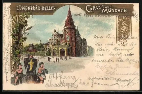 AK München, Löwn-Bräu-Keller Aussenansicht