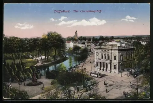 AK Düsseldorf, Am Corneliusplatz, Strassenbahn