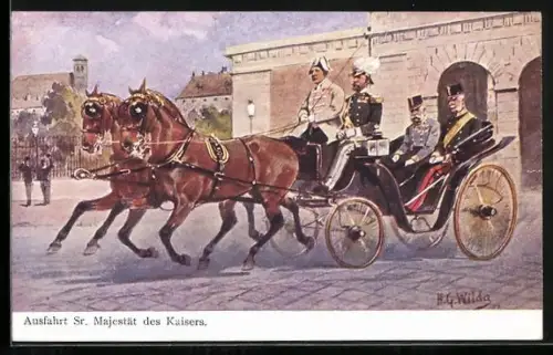 Künstler-AK Kutschenausfahrt des Kaisers Franz Josef I