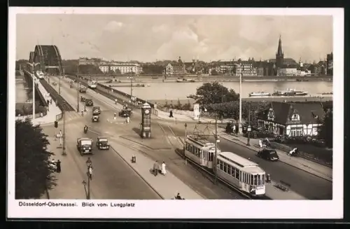 AK Düsseldorf-Oberkassel, Blick vom Luegplatz mit Strassenbahn