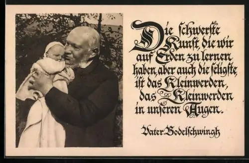 AK Vater Bodelschwingh hält ein Baby im Arm, mit Zitat