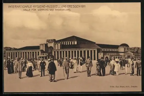 AK Dresden, Internationale Hygiene-Ausstellung 1911, Halle für Wohnung und Ansiedelung