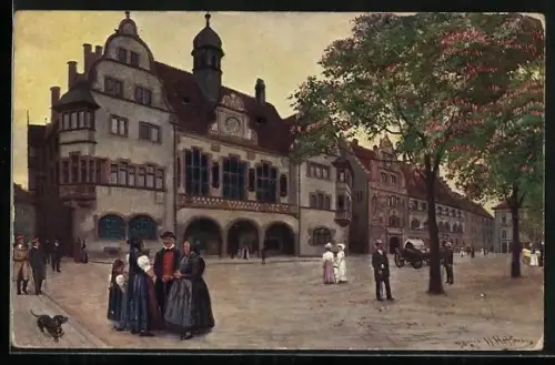 Künstler-AK Freiburg i. Br., Altes und neues Rathaus