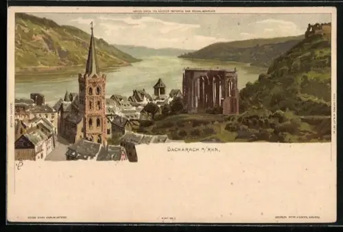 Künstler-AK Carl Biese: Bacharach, Panoramablick vom Berg